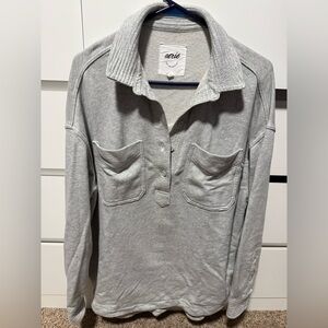 Aerie Light Gray Popover Polo Sweatshirt